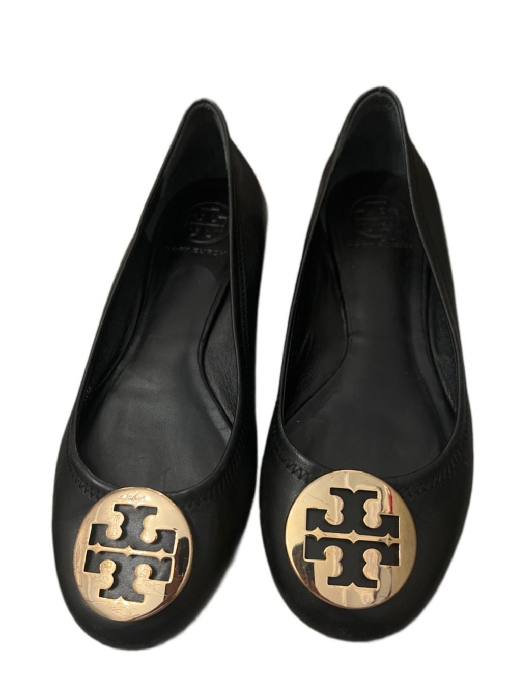 Tory Burch  Reva Black Leather gold  Logo Ballet Flats